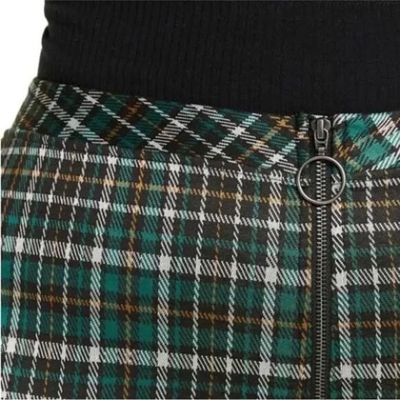 BP Women's 1X NWOT Pants Green Julia Plaid Flare O-Ring Zip High Rise - Picture 14 of 14
